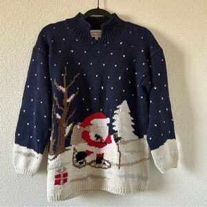 Lauren Hansen Knitted by Hand Sweater Small Ramie Cotton Santa Christmas Winter